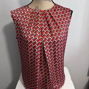 Jones New York Red and Black Geometric Blouse